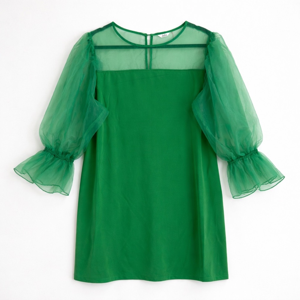 Dalin Emerald Green Sheer Organza Sleeve Dress Romantic Easter Whimsy 2X‎ Plus